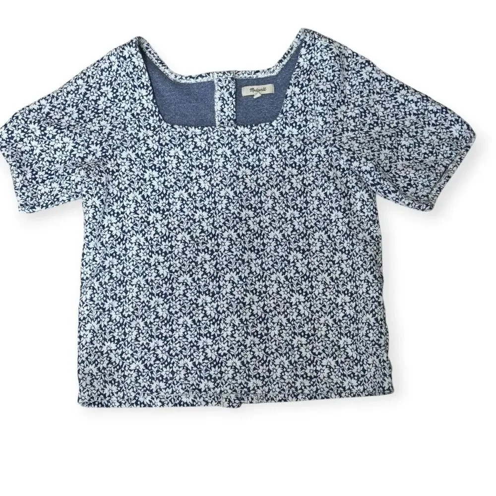 Madewell Floral Jacquard Button Back Square Neck Top Size Small